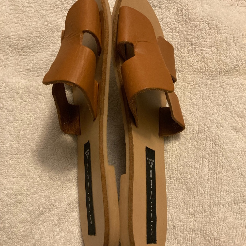 Steven by Steve Madden Sandal Womens 6.5 Brown Greece Slides Open Toe Leather - Picture 3 of 6